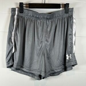 Under Armour Womens HeatGear Gray Athletic Training Shorts XL Fitted Side Stripe